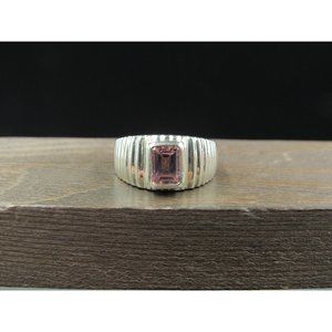 Size 8 Sterling Silver Rectangle Pink Cubic Zirconia Band Ring